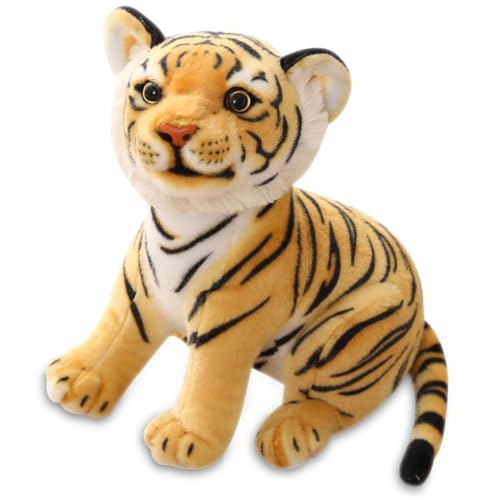 VEghee Tiger Plüschtier,Realistische Tiger Kuscheltiere Baby Plüsch Puppe Stofftier Kissen Plüschtier klein Tiger Baby Plüschfigur Tiger Kuscheltier Weiche Geschenk(Braun) von VEghee