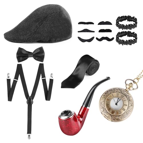 VFANDV 20er Jahre Herren Accessoires, 1920er Mafia Karneval Kostüm Herren, Ideal Kostüme Herren Hosenträger Herren Kostüm Set für Halloween & Partys VFANDV 20er Jahre Herren Accessoires, 1920er Mafia Karneval Kostüm Herren, Ideal Kostüme Herren Hosenträger Herren Kostüm Set für Halloween & Partys von VFANDV