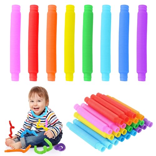 VFANDV 24 Stück Pop Tubes, Mini Stretch Tube Sensorik Spielzeug, Buntes Anti-Stress Pop Röhren, Fidget Toys für Stress- und Angstabbau bei Erwachsenen und Kindern von VFANDV