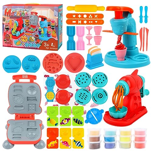 VFANDV Knete Set Knetwerkzeug für Kinder, DIY Knete Zubehör Kitchen Creations Eismaschine+Nudelmaschine+Burgermaschine, Clay Accessories Kneading Toy Gift for Girls & Boys 3-12 Years von VFANDV