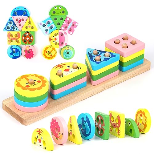VFANDV Montessori Spielzeug, Montessori-Stapel- und Sortierspielzeug 1 2 3 Jahre, Sortier- und Stapelspielzeug aus Holz für Kinder Pädagogisches Sensorisches Spielzeug, Farberkennung, Formsortierer von VFANDV