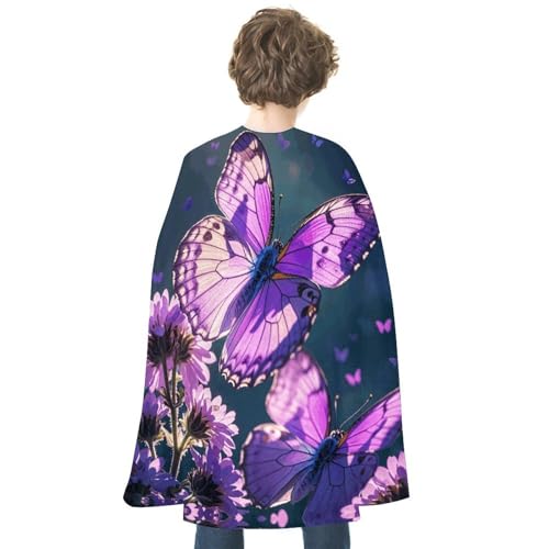 VFKLT Doppelseitiger Halloween-Umhang, schöne violette Schmetterlinge, bedruckt, Halloween-Vampirumhang, Party-Kostüme für Männer und Frauen von VFKLT