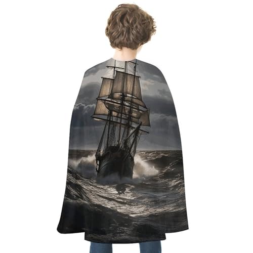 VFKLT Halloween Doppelseitiger Umhang, Segelschiff im Sturm, bedruckt, Halloween-Vampirumhang, Party-Kostüme für Männer und Frauen von VFKLT
