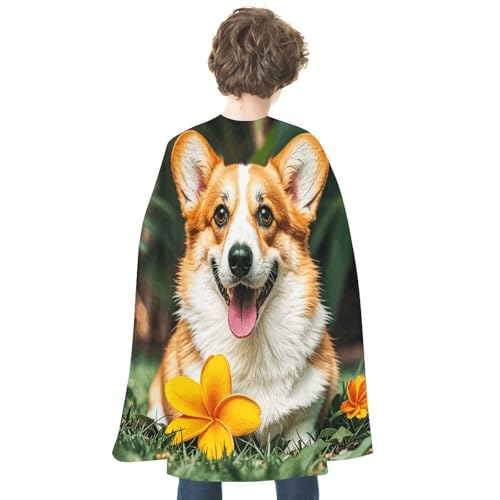 VFKLT Halloween Doppelseitiger Umhang, tropische Blume und Corgi gedruckt Halloween Vampir Umhang Party Kostüme für Damen und Herren von VFKLT