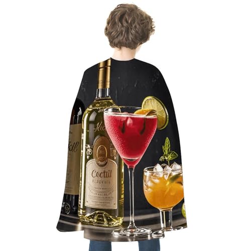 VFKLT Halloween-Umhang, doppelseitiger Umhang, Cocktailgläser und Weinflaschen, bedruckt, Halloween-Vampirumhang, Party-Kostüme für Männer und Frauen von VFKLT