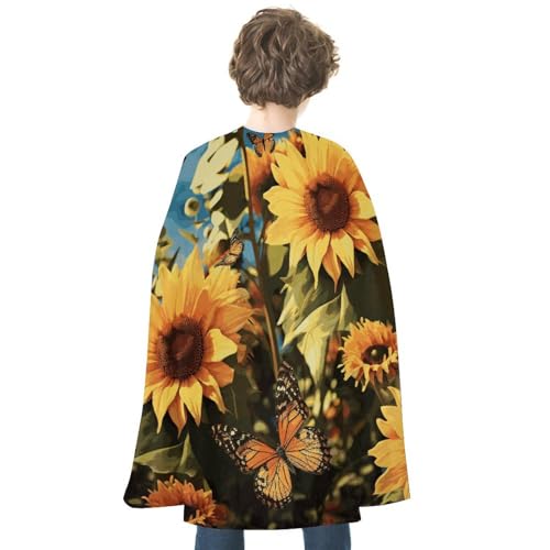 VFKLT Halloween-Umhang, doppelseitiger Umhang, Sonnenblumen und Schmetterlinge, bedruckt, Halloween-Vampirumhang, Party-Kostüme für Damen und Herren von VFKLT