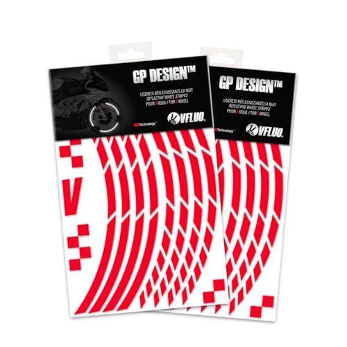 VFLUO - 2 x Kit Reflektierende Felgenrandaufkleber GP Motorrad, Aufkleber für 2 Räder 3M™-Technologie™, 360°-Kreis - Hohe Sichtbarkeit von der Seite – Diskret und Design – Einfache Installation von VFLUO