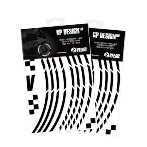 VFLUO - 2 x Kit Reflektierende Felgenrandaufkleber GP Motorrad, Aufkleber für 2 Räder 3M™-Technologie™, 360°-Kreis - Hohe Sichtbarkeit von der Seite – Diskret und Design – Einfache Installation von VFLUO