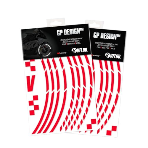 VFLUO - 2 x Kit Reflektierende Felgenrandaufkleber GP Motorrad, Aufkleber für 2 Räder 3M™-Technologie™, 360°-Kreis - Hohe Sichtbarkeit von der Seite – Diskret und Design – Einfache Installation von VFLUO