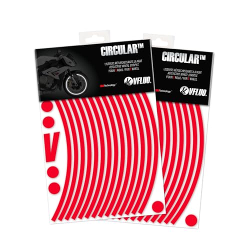 VFLUO Circular,(2er-Pack) Motorroller retroreflektierendes Felgenband-Kit (1 Rad), 3M Technology, Band normaler Breite: 7mm, rot von VFLUO