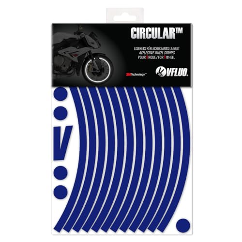 VFLUO CircularTM, Motorrad Retro reflektierende Felgenrandaufkleber Kit (1 Felge), 3M TechnologyTM, 10mm breit (XL), Blaue nacht von VFLUO