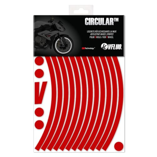VFLUO CircularTM, Motorrad Retro reflektierende Felgenrandaufkleber Kit (1 Felge), 3M TechnologyTM, 10mm breit (XL), Rubin rot von VFLUO