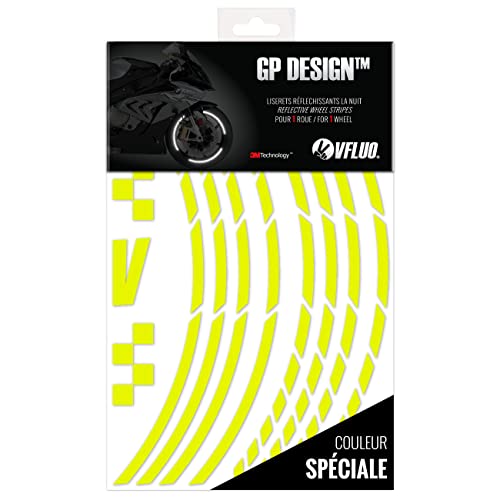 VFLUO - Kit Reflektierende Felgenrandaufkleber GP Motorrad, Aufkleber für 1 Rad 3M™-Technologie™, 360°-Kreis - Hohe Sichtbarkeit von der Seite – Diskret und Design – Einfache Installation von VFLUO