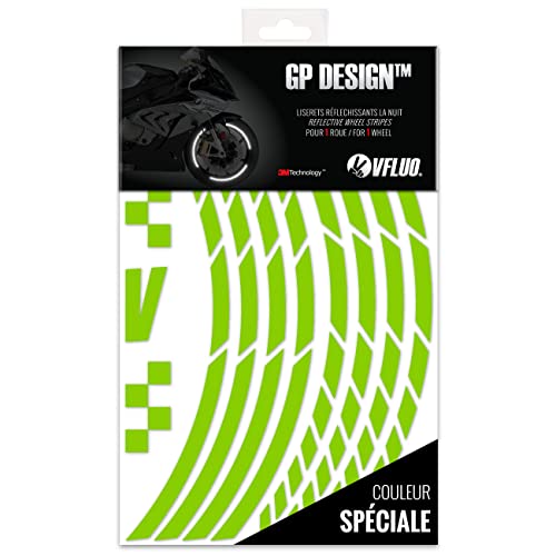 VFLUO - Kit Reflektierende Felgenrandaufkleber GP Motorrad, Aufkleber für 1 Rad 3M™-Technologie™, 360°-Kreis - Hohe Sichtbarkeit von der Seite – Diskret und Design – Einfache Installation von VFLUO