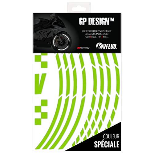 VFLUO - Kit Reflektierende Felgenrandaufkleber GP Motorrad, Aufkleber für 1 Rad 3M™-Technologie™, 360°-Kreis - Hohe Sichtbarkeit von der Seite – Diskret und Design – Einfache Installation von VFLUO