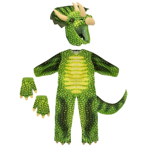 VFM - Triceratops Dinosaurierkostüm Alter 3-4 Jahre grün - alles in einem Kinder 4 -teiligen Dino -Kostüm -Halloween -Outfit mit elastischen Handschuhen VFM - Triceratops Dinosaurierkostüm Alter 3-4 Jahre grün - alles in einem Kinder 4 -teiligen Dino -Kostüm -Halloween -Outfit mit elastischen Handschuhen von VFM e-Store