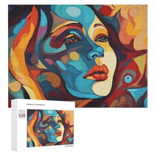 520 Teile Puzzle für Erwachsene, bunt, abstrakt, Frauengesicht, großes Dekompressions-Puzzle, Freizeit, Unterhaltung, Holzpuzzle, Entspannung, sensorisches Spielzeug, Dekoration 520 Teile Puzzle für Erwachsene, bunt, abstrakt, Frauengesicht, großes Dekompressions-Puzzle, Freizeit, Unterhaltung, Holzpuzzle, Entspannung, sensorisches Spielzeug, Dekoration von VFMKT