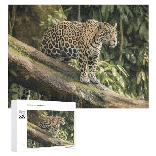 520 Teile Puzzle für Erwachsene, coole Katze auf dem Baumstamm Wasserfall große Puzzles für Dekompression Freizeit Unterhaltung Holzpuzzle Entspannung sensorisches Spielzeug Raumdekoration von VFMKT