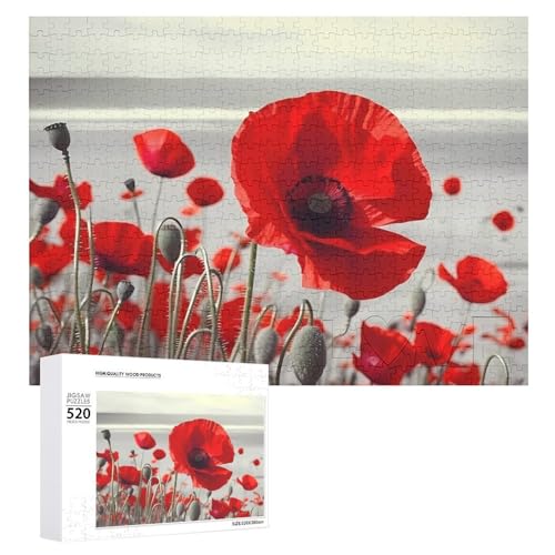 520 Teile Puzzle für Erwachsene, coole rote Mohnblumen, großes Dekompressions-Puzzle, Freizeit, Unterhaltung, Holzpuzzle, Entspannung, sensorisches Spielzeug, Dekoration 520 Teile Puzzle für Erwachsene, coole rote Mohnblumen, großes Dekompressions-Puzzle, Freizeit, Unterhaltung, Holzpuzzle, Entspannung, sensorisches Spielzeug, Dekoration von VFMKT