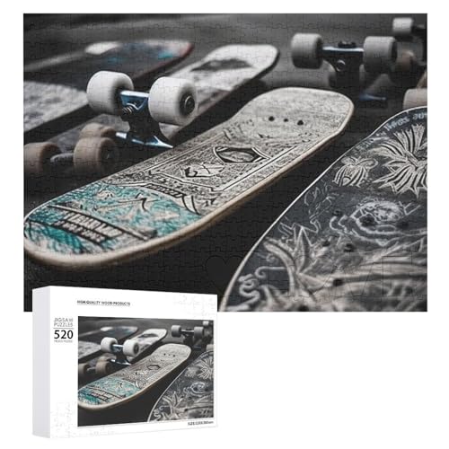 520 Teile Puzzle für Erwachsene Große Skateboards Cool Dekompressionsspiel Freizeit Unterhaltung Holzpuzzle Entspannung Sensorisches Spielzeug Raumdekoration von VFMKT