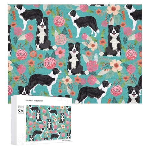 520 Teile Puzzles für Erwachsene Coole Border Collie Florals Puzzles Große Puzzles Spiel Dekompression Freizeit Unterhaltung Holzpuzzle Entspannung Sensorisches Spielzeug Raumdekor für Frauen Männer von VFMKT