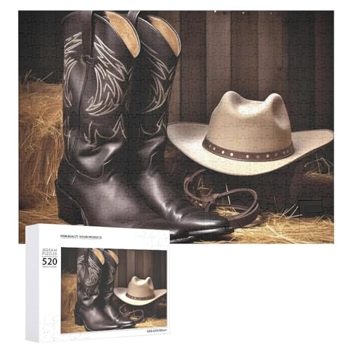 520 Teile Puzzles für Erwachsene Coole Cowboy Schwarzer Hut Westernstiefel Puzzles Große Puzzles Spiel Dekompression Freizeit Unterhaltung Holzpuzzle Entspannung Sensorisches Spielzeug Raumdekor für von VFMKT