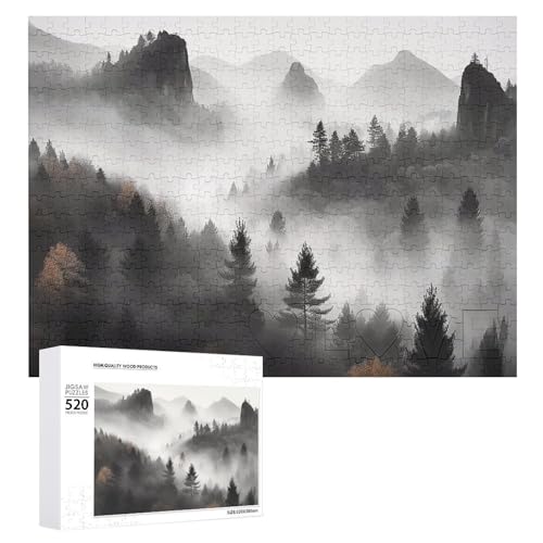 520 Teile Puzzles für Erwachsene Coole Neblige Berge Puzzles Große Puzzles Spiel Dekompression Freizeit Unterhaltung Holzpuzzle Entspannung Sensorisches Spielzeug Raumdekor für Frauen Männer von VFMKT