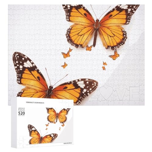 520 Teile Puzzles für Erwachsene Coole Orange Schmetterling Puzzles Große Puzzles Spiel Dekompression Freizeit Unterhaltung Holzpuzzle Entspannung Sensorisches Spielzeug Raumdekor für Frauen Männer von VFMKT