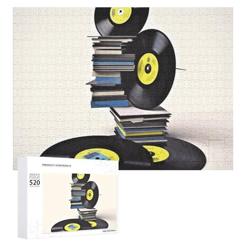 520 Teile Puzzles für Erwachsene Coole Vinyl-Schallplatten und Bänder Puzzles Große Puzzles Spiel Dekompression Freizeit Unterhaltung Holzpuzzle Entspannung Sensorisches Spielzeug Raumdekor für Frauen von VFMKT