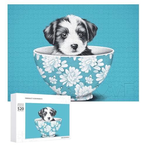 520 Teile Puzzles für Erwachsene Coole Welpe in Tasse Puzzles Große Puzzles Spiel Dekompression Freizeit Unterhaltung Holzpuzzle Entspannung Sensorisches Spielzeug Raumdekor für Frauen Männer von VFMKT