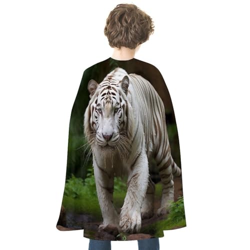 VFMKT Halloween-Umhang für Erwachsene, wendbar, leicht und bequem, Hexenumhang, majestätischer weißer Bengalischer Tiger, Halloween, Cosplay, Kostüme für Damen und Herren von VFMKT