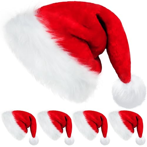 VFZILH Samt-warme Weihnachtsmützen,4 Stück Rote Plüsch-Bulk Weihnachtsmütze für Erwachsene,Weihnachtsmütze für Feiertagsparty-Zubehör,Verdickte warme Weihnachtsmützen für alle Altersgruppen VFZILH Samt-warme Weihnachtsmützen,4 Stück Rote Plüsch-Bulk Weihnachtsmütze für Erwachsene,Weihnachtsmütze für Feiertagsparty-Zubehör,Verdickte warme Weihnachtsmützen für alle Altersgruppen von VFZILH