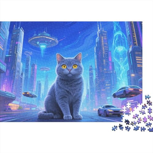 Châtellerault Blue Cat 1000 Stück Puzzle Puzzles Für Erwachsene Puzzlespiel-Herausforderung Pädagogisches Spiel Herausforderung Home Dekoration Geschenke Für Erwachsene 1000pcs (75x50cm) von VGDKAOBM