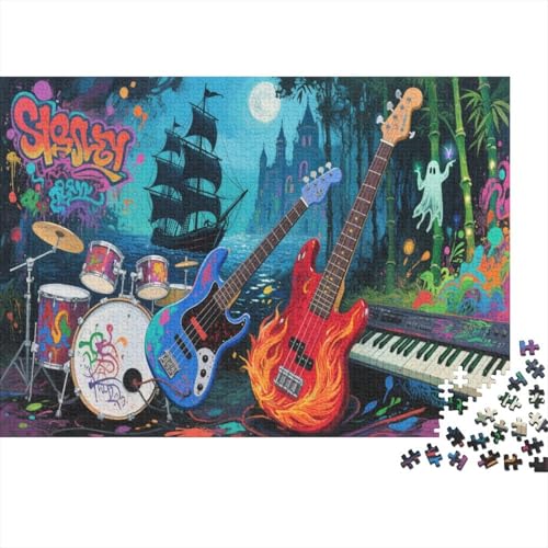 E-Gitarre 1000 Stück Puzzle Puzzles Für Erwachsene Felsen Instrument Pädagogisches Spiel Herausforderung Wohnungseinrichtung Geschenke Für Erwachsene 1000pcs (75x50cm) von VGDKAOBM