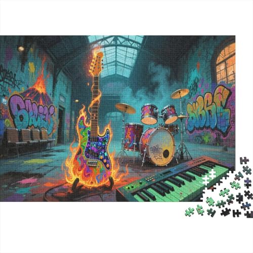 E-Gitarre 1000 Teile Puzzle Puzzle Erwachsene Felsen Instrument Puzzlespiel-Herausforderung Pädagogisches Spiel Herausforderung Home DekoRatteion Geschenke Für Erwachsene 1000pcs (75x50cm) von VGDKAOBM