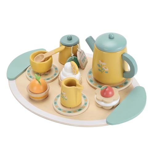 Holz-Teeservice, Simulierte Kleinkinder-Teekanne aus Holz, Teetassen-Set mit Dessert, Verbessert die Sozialen Fähigkeiten, Küchenspielsets für Kleine Mädchen, Küchenspielzeug von VGEBY