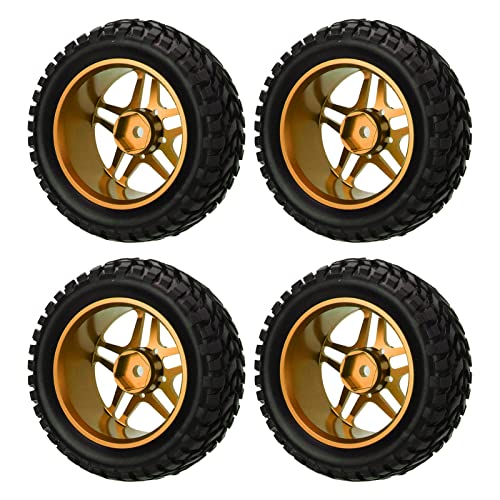 RC Autoreifen, 4 Stücke 1/10 Aluminium Hub 5 Poke Gummi Rad Set 1/10 Skala RC Auto und Reifen(Gold) Modellauto Zubehör Krafttraining von VGEBY