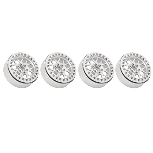 RC Beadlock Felgen, 2,2 Zoll RC Auto Radnabe Aluminium Beadlock Felge Hub Geeignet für 1/10 Fernbedienung Auto(Silber) Modellauto Zubehör von VGEBY