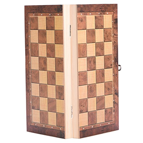 VGEBY 3 in 1 Faltbares Schach-Set aus Holz, universell, Standard-Schach aus Holz mit klappbarem Brett und exquisiten Schachfiguren (34 x 34 cm) Freizeitsport Schach, Freizeitsport von VGEBY