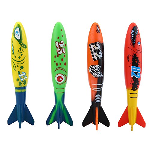 4 Stücke Torpedo Spielzeug, Wasserspielzeug Tauchen Tauchspielzeug Schwimmbad Toypedo Banditen Unterwasser Tauchen Spaß Spielzeug von VGEBY