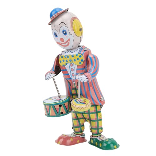 VGEBY Aufziehbarer Clown aus Weißblech, Retro-Uhrwerk, Clown, Schlagzeuger, Vintage-Clown-Spielzeug für Kinder, Tischdekoration, Ornament, Partygeschenk von VGEBY