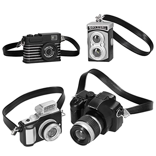VGEBY Mini-Puppenhaus-Kamera, 4 Stück Mini-Puppenhaus-Kamera-Verzierung Miniatur-Spiegelreflexkamera mit Umhängeband Puppenhaus-Dekoration von VGEBY