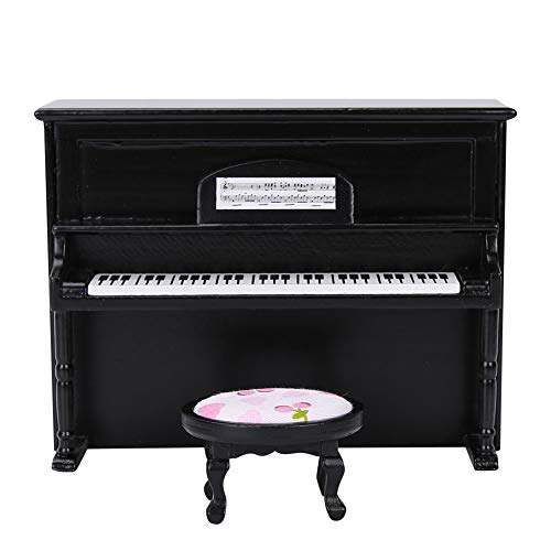 VGEBY Puppenhaus-Klavier, Hochsimuliertes Mini-Klaviermöbel-Modellspielzeug mit Hocker für 1:12 Puppenhaus (Black) von VGEBY