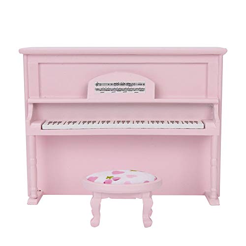 VGEBY Puppenhaus-Klavier, Hochsimuliertes Mini-Klaviermöbel-Modellspielzeug mit Hocker für 1:12 Puppenhaus (PINK) von VGEBY