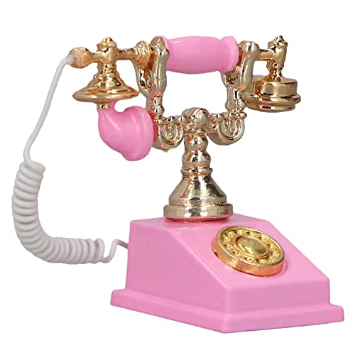 VGEBY Puppenhaus-Telefon, 1:12 Puppenhaus, Europäisches Vintage-Telefon, Echte Details, Retro-Simulation, Puppenhaus, Mini-Telefon, Modell, Puppenhaus, Miniatur-Dekoration (PINK) von VGEBY