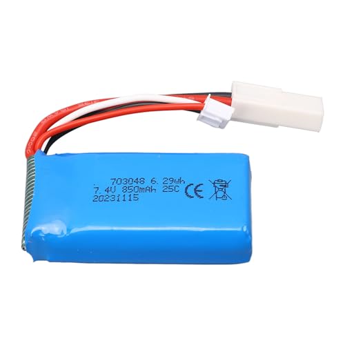VGEBY RC Flugzeug LiPo Akku, 7,4V 850mAh RC Flugzeug Lithium Akku Leichter Tragbarer RC Hubschrauber Lithium Polymer Akku mit EL 2P Stecker für WLtoys V912 V262 V333 V353 BQ202 von VGEBY