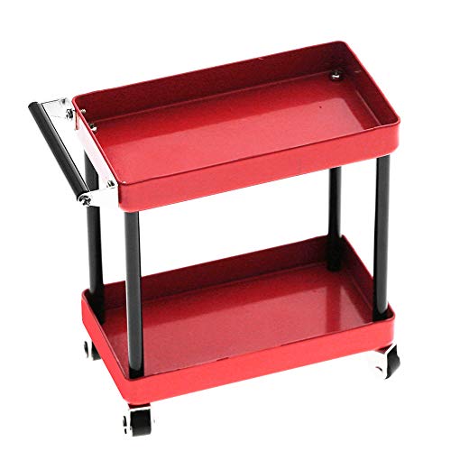 VGEBY Werkzeugwagen Kit, Mini Werkzeug Trolley Kit 2 Stöckiger Werkzeug Aufbewahrungswagen Mobile Werkstatt Garage Reparatur Rc Zubehör Für 1/8 1/10 1/12 1/16 Scale Model Large Size(Rot) Auto-Modelle von VGEBY