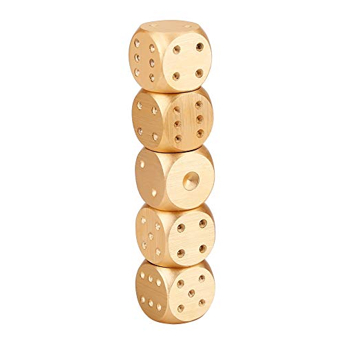 Vgeby1 Würfel Box Set 5 Stücke Aluminium Legierung Tischspiel Poker Spiele Würfel Set Männer Geschenk(Quadrat-Gold) von VGEBY1