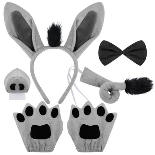 VGMANNTA 6 Stück Esel Kostüm Set Esel Ohren Haarreif Schwanz Esel-Nase mit Zähnen Fliege Eselsschwanz Handschuhe Kostüm Esel Kinder und Erwachsene für Erwachsene Kinder Halloween Cosplay Party VGMANNTA 6 Stück Esel Kostüm Set Esel Ohren Haarreif Schwanz Esel-Nase mit Zähnen Fliege Eselsschwanz Handschuhe Kostüm Esel Kinder und Erwachsene für Erwachsene Kinder Halloween Cosplay Party von VGMANNTA