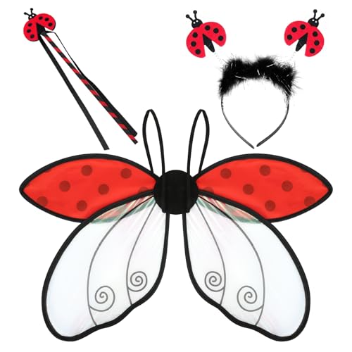 VGMANNTA Ladybug Kostüm Mädchen Zubehör Set Lady Bug Spielzeug Marienkäfer Kopfschmuck Ladybug Flügel Halloween Marienkäfer Geburtstagsparty Zubehör Geschenk für Mädchen von VGMANNTA